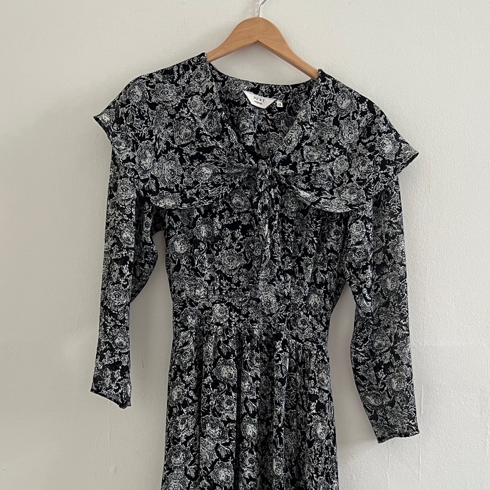 Next Originals Vintage 1980s Long Black Floral Pattern Sailor Dress UK 12 - Picture 4 of 4